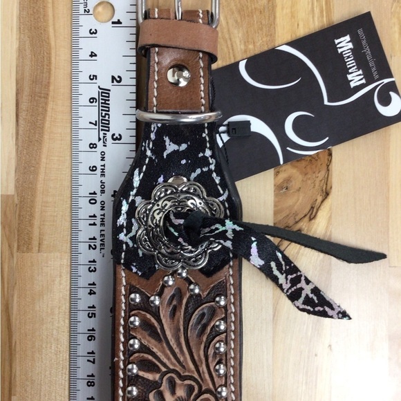 Mad Cow genuine leather western dog collar handmade brown black studded silver - Picture 9 of 16